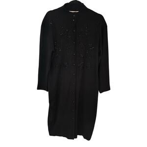 Vintage Black Beaded Longline Cardigan Sweater Coat – Button Front